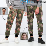 Custom Face Green Camouflage Sweatpants Couple Matching Personalized Casual Sweatpants