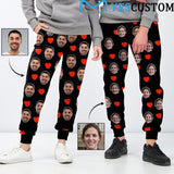 Custom Face Love Pattern Black Sweatpants Couple Matching Personalized Casual Sweatpants