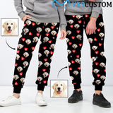 Custom Pet Face Love Heart Sweatpants Couple Matching Personalized Casual Sweatpants