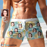 Custom Face Pineapple Men's Swimwear Short Swim Trunks with Zipper Pocket Personalized Surfing Square Leg Board Shorts