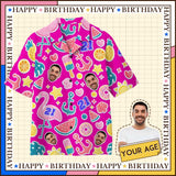 Custom Hawaiian Shirts with Face&Age Personalized Pink Aloha Shirts Men's Birthday Casual Shirts