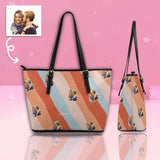 Custom Photo Rainbow Leather Tote Bag