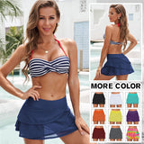 Women's Waistband Layered Swimdress Ruffle Swim Skirt Swimsuit Bottom Solid Mesh Cover Up Skirt