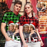 Custom Photo Snowflake Green Red Plaid Chriatmas Couple Matching Polo Shirt