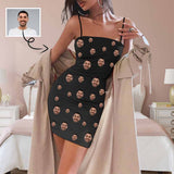 Custom Lover's Face Black Sexy Slip Women's Dress Personalized Sundress