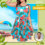 Custom Face Strawberry Blue Sleeveless Expansion Dress for Women