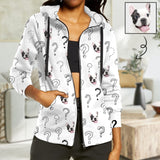 Custom Pet Face Full Zip Hoodie Question Mark Women's All Over Print White Hoodie