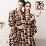 Custom Face Long Sleeve Belted Night Robe for Women Men Seamless Face Personalized Pajama Kimono Robe