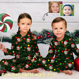 Kid's Christmas Pajamas Green Custom Sleepwear with Face Christmas Red Hat Personalized Pajama Set For Boys&Girls 2-15Y