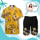 Custom Photo&Name Summer Pineapple Hawaiian Set Holiday Hawaiian Shirt & Shorts Set Put Your Face on Personalized Set