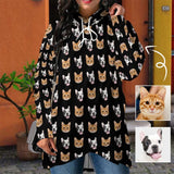 Custom Pet Face Women's Mid-length Hoodies Cat Dog Design Your Own Hoodie Personalized Loose Cross Hem Hooded Pullover