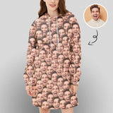 Custom Seamless Face Hoodies Dress Cool Hoodie Designs Women's Long Sleeve Loose Hooded Pullover Dress with Pocket