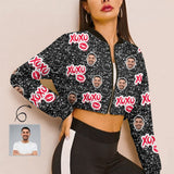 Custom Face Red Lip XOXO Women's Cropped Jacket Chiffon Jacket