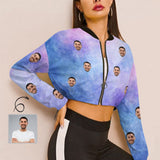 Custom Face Starry Sky Women's Cropped Jacket Chiffon Jacket