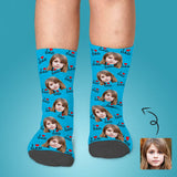 Fathers Day Socks With Custom Face I Love Dad Blue Background Personalized Kid's Socks Gift For Australian Father's Day