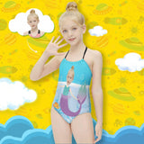 Custom Face Purple Mermaid Kid's Neck Strap Swimsuit