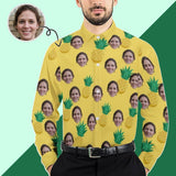 Custom Face Pineapple Men's Long Sleeve Dress Shirt