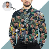 Custom Face Pineapple Pattern Men's Long Sleeve Dress Shirt