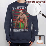 Custom Face Round Neck Sweater for Men Custom Ugly Christmas Sweater With Photo Long Sleeve Lightweight Sweater Tops