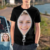 Custom Girlfriend Face Tee Black Zipper Men's All Over Print T-shirt Your Face on A Shirts for Him