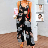 Persoanlized Sleepwear Custom Couple Face Loungewear with Photo On Them Mermaid Women's Suspender Jumpsuit Loungewear