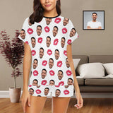 [Limited Time Discount - Lowest Price] Custom Face Pajamas Your Red Lips Sleepwear Personalized Women's Short Pajama Set