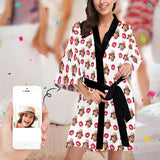 Custom Face Red Lips Women's Short Pajamas Personalized Photo Pajamas Kimono Robe