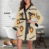 Custom Name Happy Thanksgiving Women's Summer Short Nightwear Funny Pajamas Kimono Robe