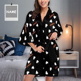 Custom Name Heart Black Women's Summer Short Pajamas Personalized Pajamas Kimono Robe