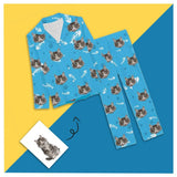 Custom Photo Cat Paw and Fish Bone Sleepwear Personalized Women's Slumber Party Long Pajama Set