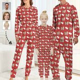 Personalized Love Heart Pajamas Loungewear Custom Face Family Matching Long Sleeve Pajama Set