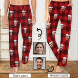 [More Comfortable]Custom Face Buffalo Check Christmas Hat Sleepwear Personalized Women's&Men's Slumber Party Long Pajama Pants