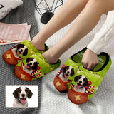 Green Christmas Custom Dog's Photo All Over Print Personalized Non-Slip Cotton Slippers For Men Women