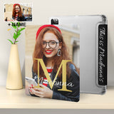 IPAD Pen Tray Cover - Custom Name & Photo Tri-fold iPad 9th 8th 7th Generation Case, Stand Premium PU Leather Soft Back Cover with Smart Auto Sleep/Wake Protective Case for 2021/2020 Apple iPad