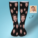 Face on Socks Custom Black Background Personalized Sublimated Crew Socks Gift Idea For Men Women