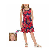 Custom Face Red Flowers Girl's Sleeveless Sundress