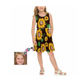 Custom Face Sunflower Black Girl's Sleeveless Sundress