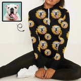 Custom Face Pet Dog Sunflower Sweatshirt Personalized Women's Half Zip Top Sports Long Sleeve Sweatshirt