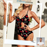 Custom Face Love You Women's Backless Bow One Piece Swimsuit