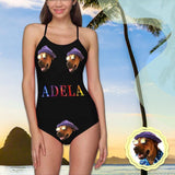 Custom Face&Name Black Women's Slip One Piece Swimsuit