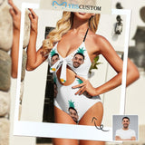 Custom Face Pineapple White Women's Backless Bow One Piece Swimsuit