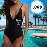 Custom Logo Women's Lacing Backless One-Piece Swimsuit