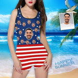 Personalised Swimsuit Custom Face National Flag Women's One Piece Boyleg Swimsuit Celebrate Holiday