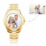 Men's Custom Family Photo Gilt Watch, Stainless Strap