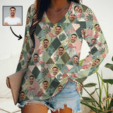 Custom Face Long Sleeves Shirt Women's Personalized Flamingo Loose Tops