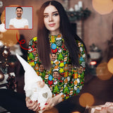 Custom Ugly Christmas Sweater Personalized Face Christmas Elements Women's All Over Print Mock Neck Sweater Photo Christmas Sweater