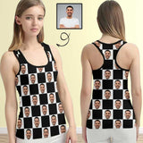 Custom Face Tops Women's Black and White Plaid Racerback Yoga Tank Top