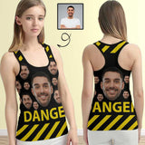 Print Your Face on Tops Danger Yellow Women's Racerback Yoga Tank Tops