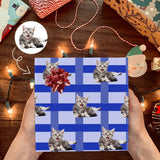 [Made In USA] Photo Gift Wrapping Paper Custom Pet Plaid Blue Wrapping Paper 58